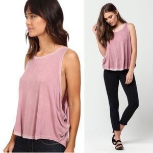 Free People Little Rock Tank Dropped Armhole Scoop Neck Raw Cut Edges Medium